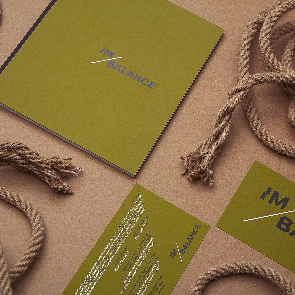 Visual identity and exhibition catalogue designed for Imbalance, an exhibition exploring the relationship between art and environmental responsibility.